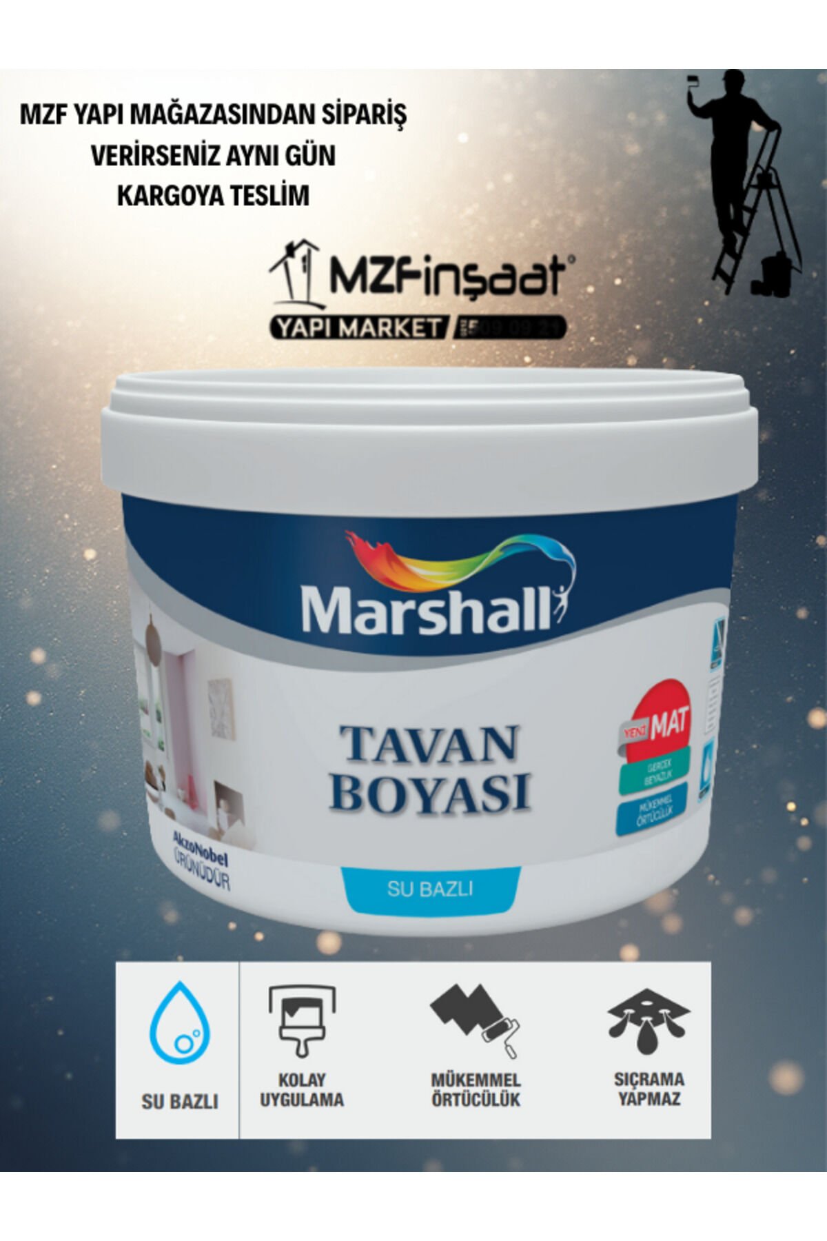 Beyaz Tavan Boyası 17.5 Kg Karışık, Çok Renkli - Tek Ebat