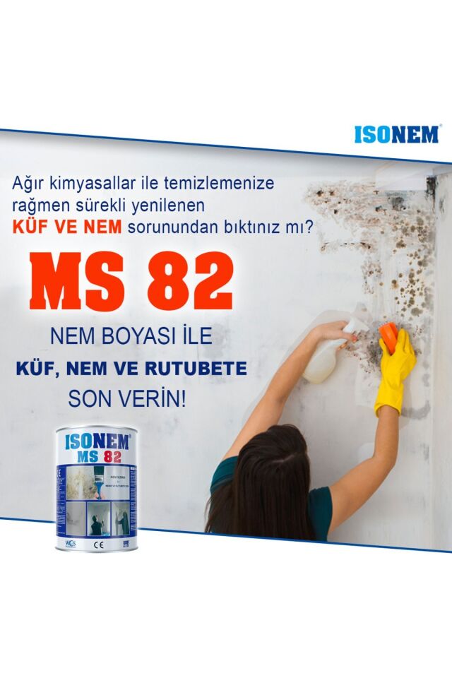 MS 82 Nem Küf ve Rutubet boyası 1 KG ve Parmak Rulo Hediye Beyaz