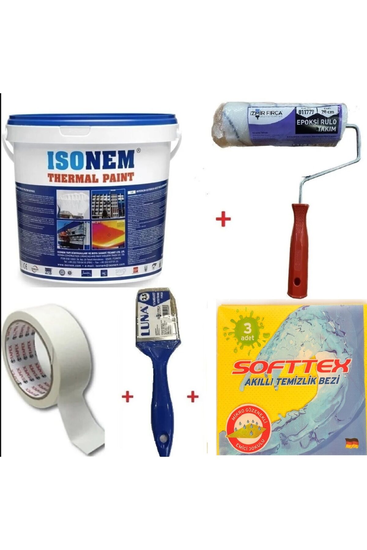 Thermal Paint Isı Yalıtım Boyası Epoksi Rulo 20 Cm Fırça Mas. Bandı Temizlik Bezi BEYAZ