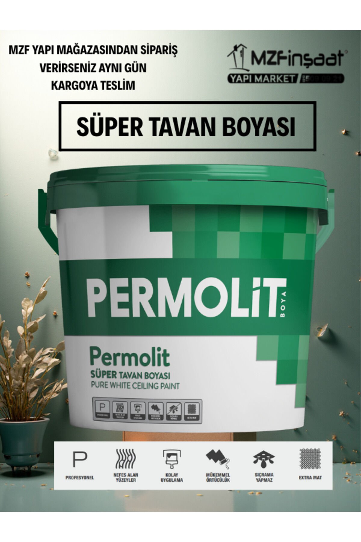 Süper Tavan Boyası Beyaz-17,5 Kg Beyaz